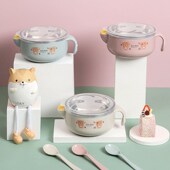 新款 儿童不锈钢注水保温碗婴儿隔热防烫防摔碗儿童餐具带盖辅食碗