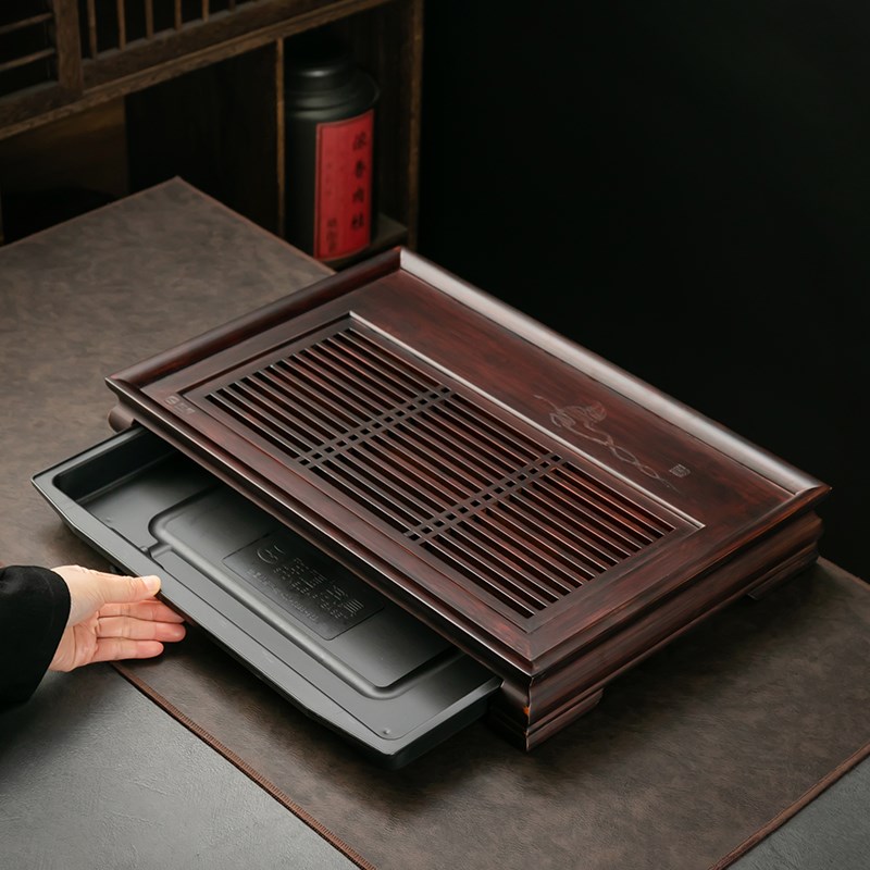 重竹小型茶盘抽屉储水排水式茶海干泡台茶具长方形托盘家用小茶台