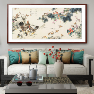 新中式百鸟朝凤图挂画客厅电视沙发背景墙装饰画孔雀花鸟寓意壁画