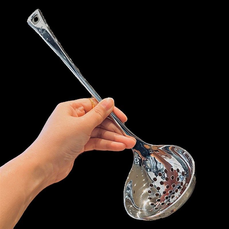 敲漂亮大号漏勺!出口1810不锈钢厨房家用烹饪长柄火锅捞丸子勺子