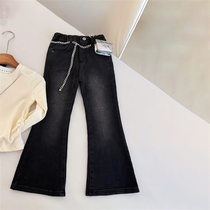 女童黑色时尚洋气牛仔裤2024秋季新款儿童洋气百搭喇叭裤中大童潮