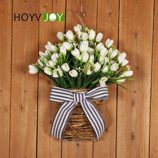 春夏仿真郁金香挂篮户外庭院门挂装 饰花环 饰客厅挂件家居装