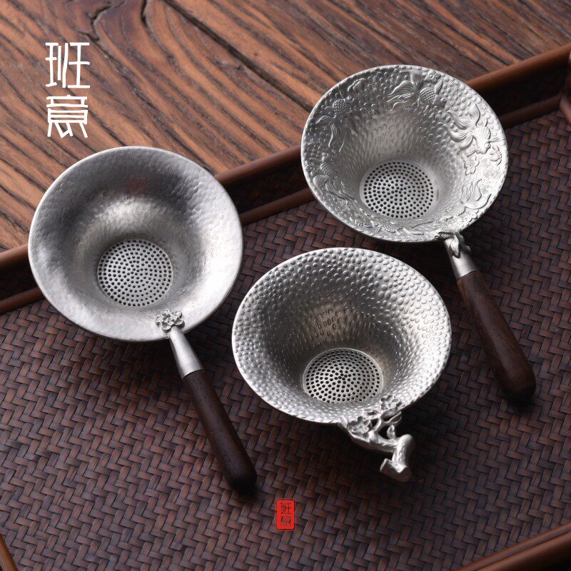 班意 纯锡茶漏网 手工茶滤 实木把功夫茶具配件 茶道零配包邮