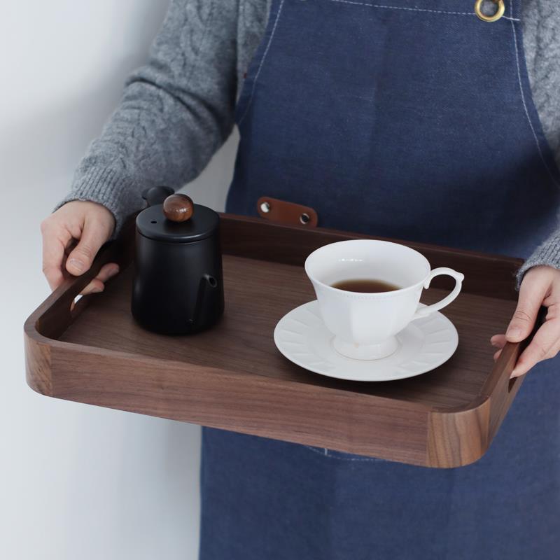 咖啡托盘黑胡桃木实木茶盘长方形奶茶木质点心蛋糕餐盘茶杯收纳盘