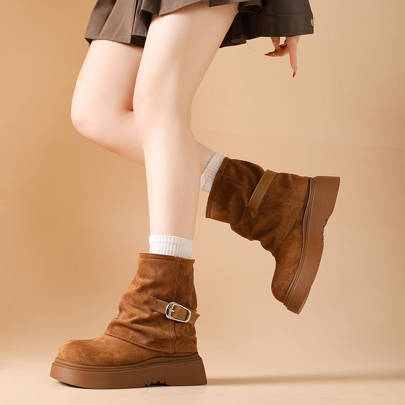 日本品质小个子厚底马丁靴女2025秋季新款复古风显瘦百搭增高短靴