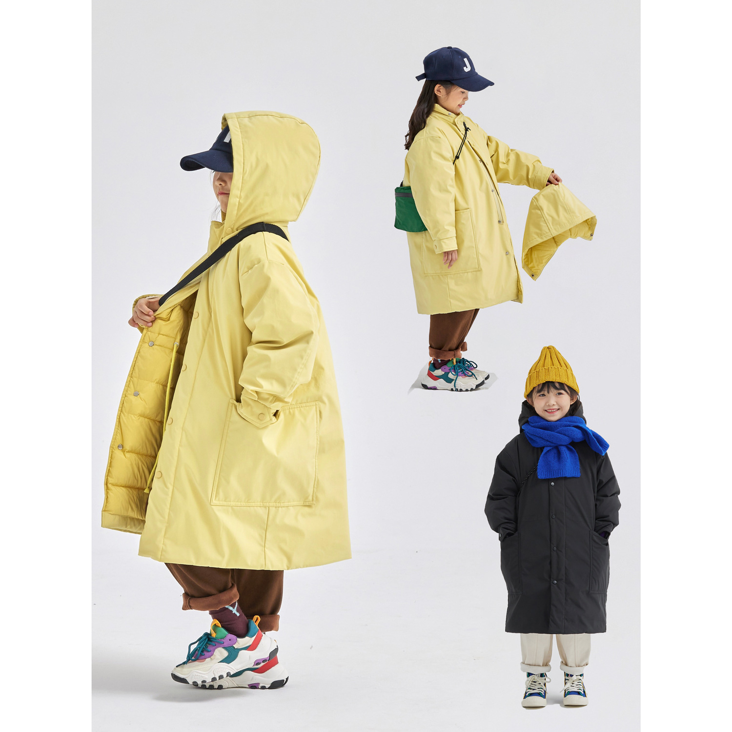 日本品质2025新款儿童中长款羽绒棉服冬装纯色洋气休闲男女童棉袄