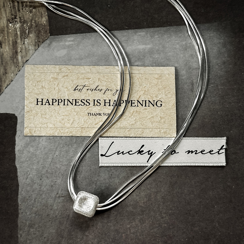 日本品质S925纯银多层拉丝方块蛇骨项链小众高级感锁骨链气质冷淡