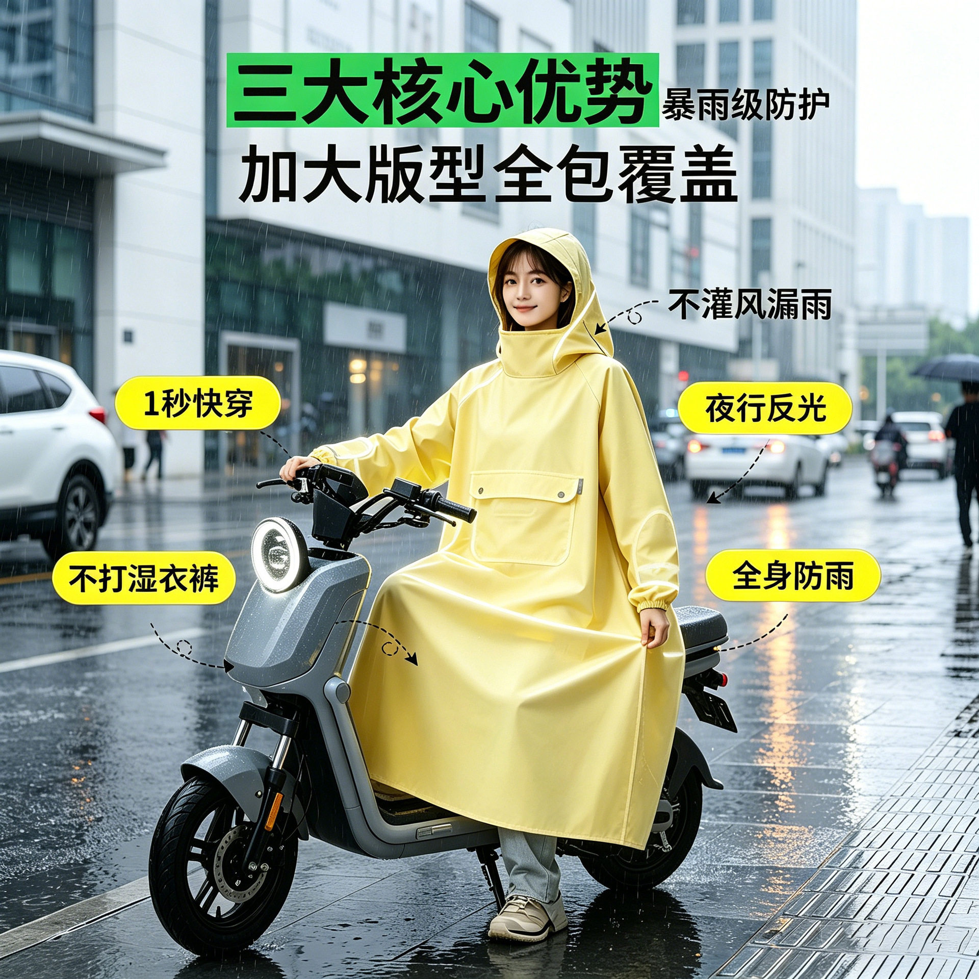 正招官网雨衣电动车成人全身加厚防暴雨一体式雨披男女骑行长款电