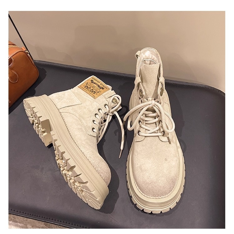 日本品质工装马丁靴短靴女2025新款厚底春秋靴子炸街磨砂皮复古擦