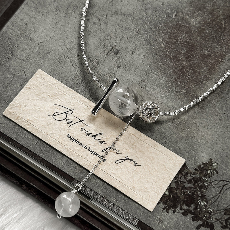 日本品质S925纯银韩版小众设计感复古碎银子水晶流苏项链韩式风时