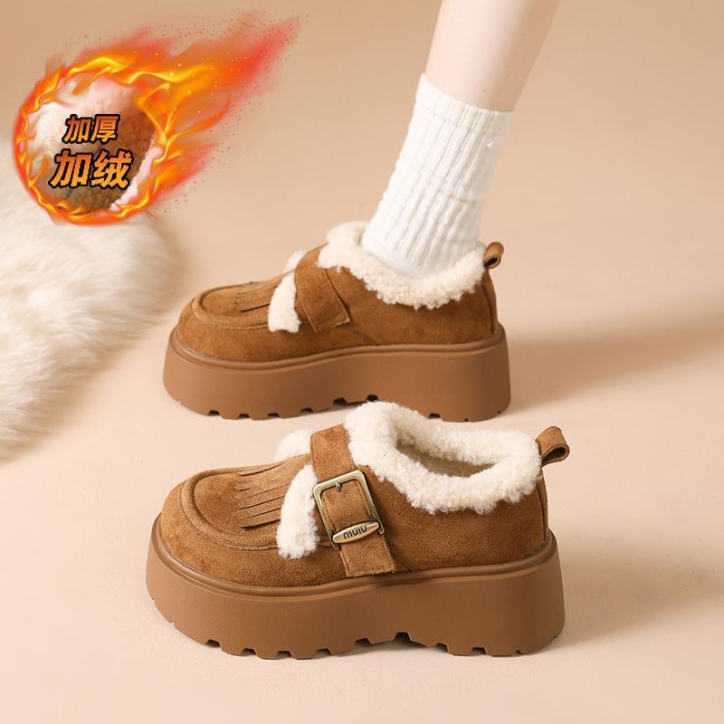 日本品质加绒加厚保暖2025秋冬新款厚底乐福鞋女休闲棉鞋勃肯鞋毛