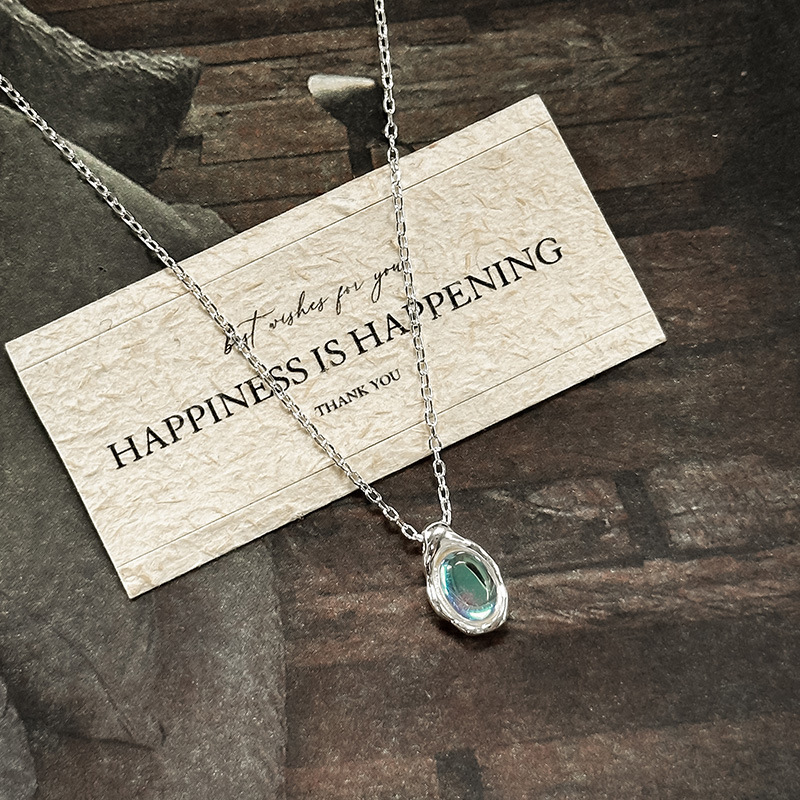 日本品质925纯银水滴葡萄石项链女夏季百搭ins博主同款法式轻奢锁