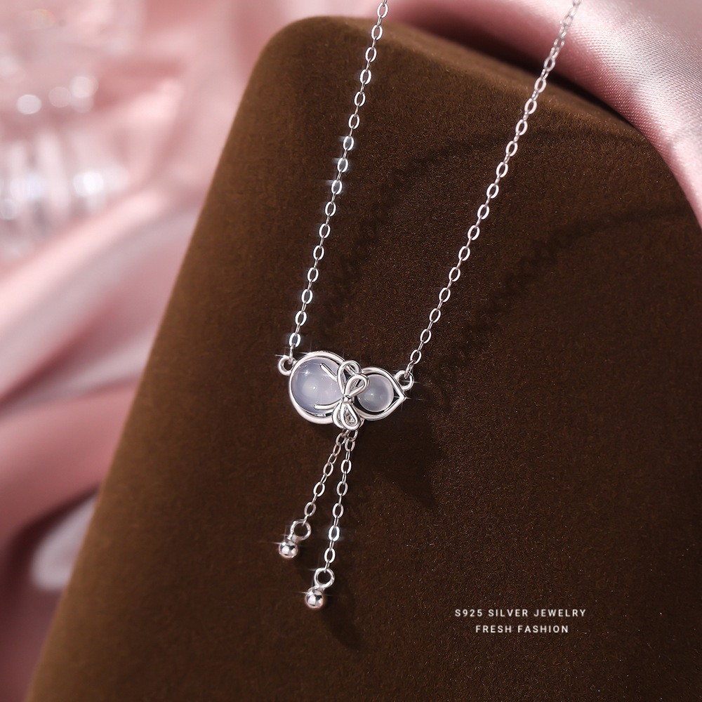 日本品质S925纯银白玉髓葫芦项链女小众设计感冷淡风超仙锁骨链轻