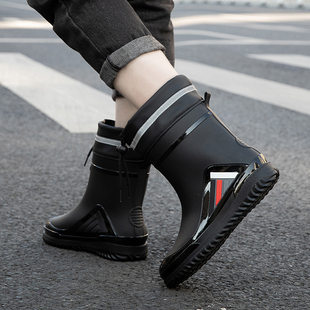 时尚中筒雨鞋男款成人防水束口雨靴厨房工作防滑胶鞋保暖软底水鞋