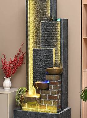 放新中式流水件客厅落地循环水家居装摆QVR饰品电视柜山摆假水幕