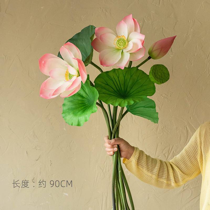 带杆PU仿真荷花 假荷花仿真荷叶水池舞台造景装饰景观拍摄道具