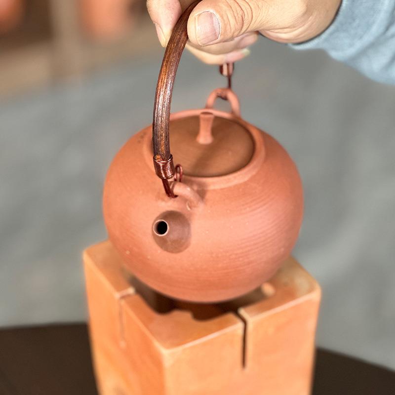 红泥砂铫壶泡茶陶壶围炉煮茶具户外炭火炉电陶炉通用提梁烧水壶