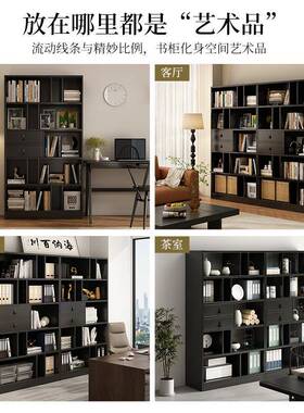 书架客厅地靠落置JPK物架墙黑色复古简风书柜家用展示柜多层收极