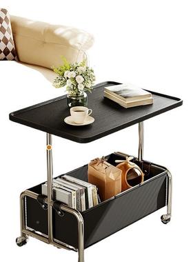 可移动沙发边几现代简约推中车茶几轻感奢古床小头CRN边柜置物架