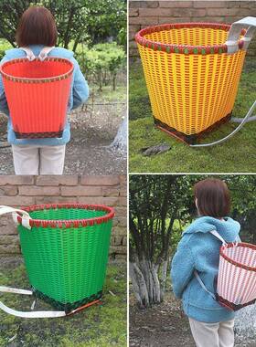 大背VXN篓塑料买菜用仿竹编背子篼收家纳背筐手工藤编采背篮背箩