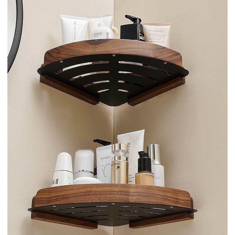 胡桃木卫生间置物间架免室打孔胡桃木三浴转壁角架淋浴房洗澡三角