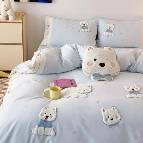 可爱四修全棉磨毛贴TSZ狗布上刺绣件套卡通柔软纯棉卧室床用品