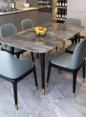 胡餐氏岩板桌现CFK代简约意大利色大理石餐椅组合小灰户型家用饭