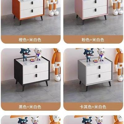 简约储物轻岩板头奢柜用现代47501实木床边收纳柜整装家网红小床