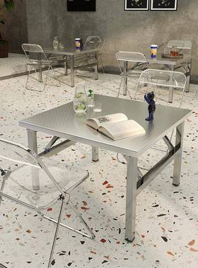 不锈钢折叠式耐用方桌餐露DPV桌摊烧烤户外营学习写摆作折叠便业