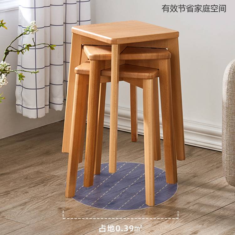凳子家用实木方凳板凳圆凳木凳中式餐桌凳可叠放木头简约高凳