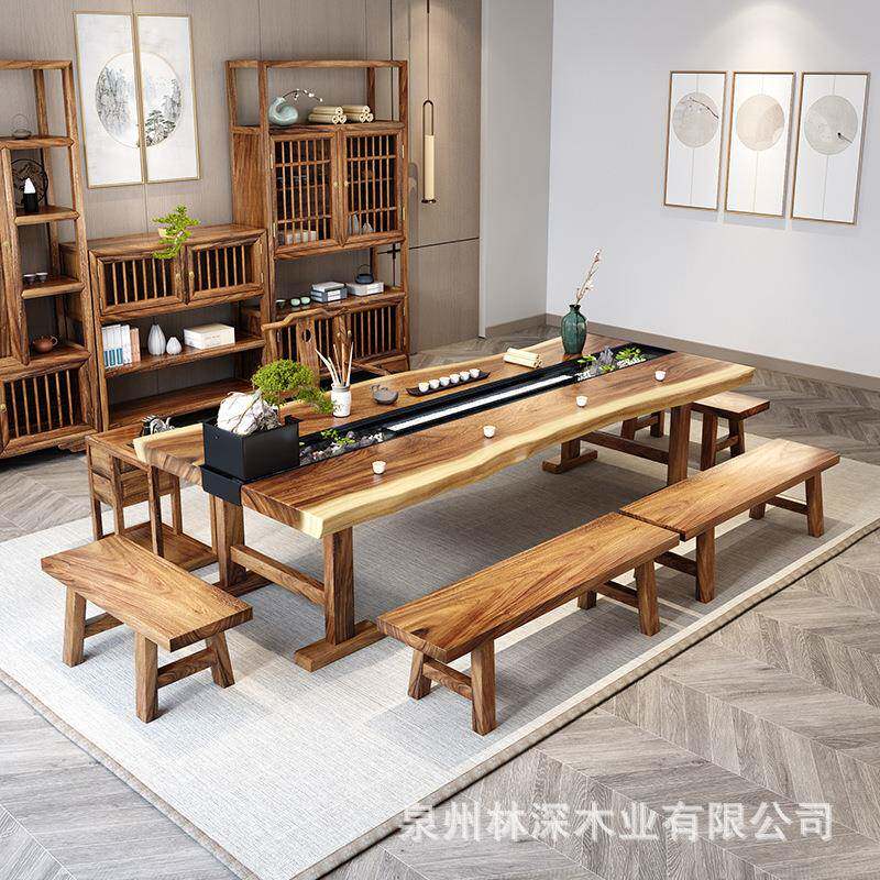 新式循客流LSMY2002水实环心实木茶桌椅组合功夫泡茶台茶几休闲洽