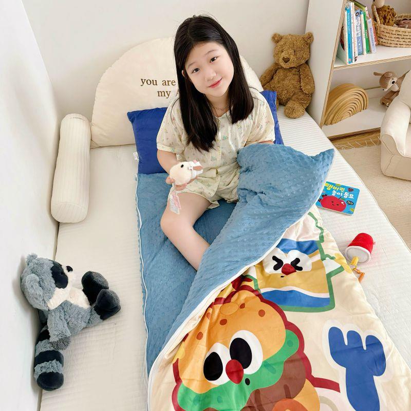宝绒豆豆绒拆STV洗儿童安抚睡袋可枕头子一体婴幼宝儿被防踢被