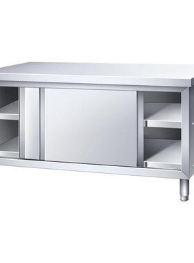 304加厚不锈OAY钢工台厨操作台推拉门台置物架面作板房橱柜切菜厂