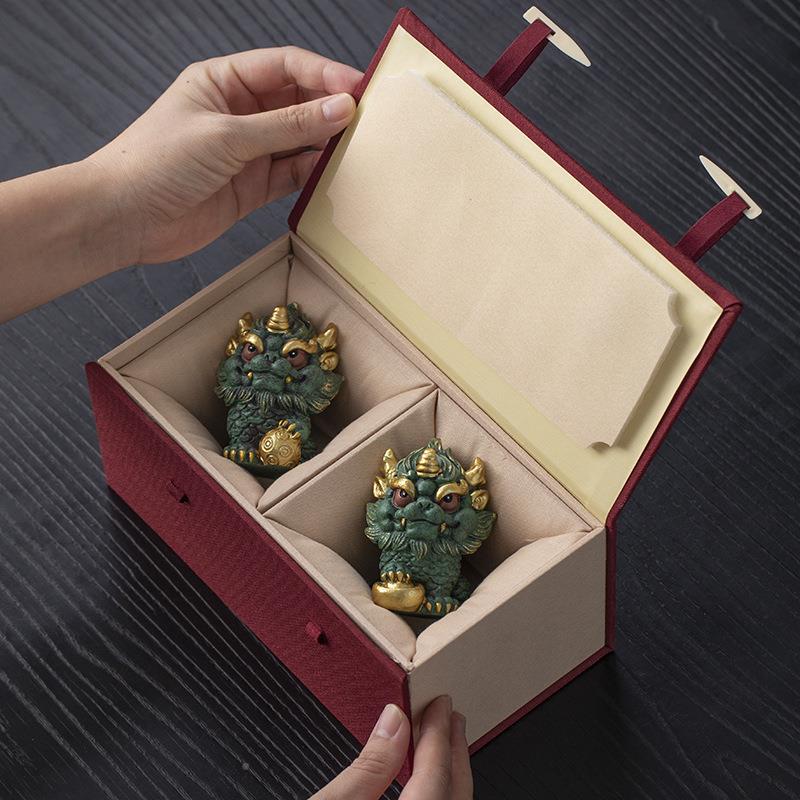 新中式国风青砂石一麒麟摆件对桌家居面桌装饰茶品5998-1工艺品造