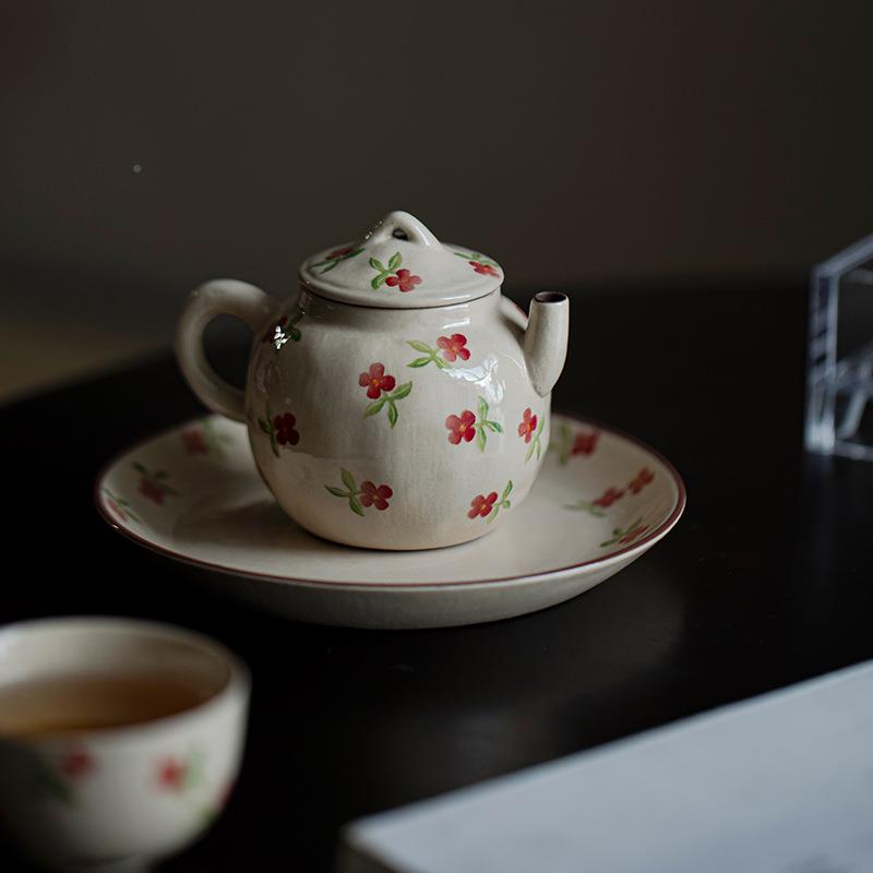 弥言粉引粗釉下彩陶手绘茶壶家日式小茶壶单壶用ERO过滤带手工泡
