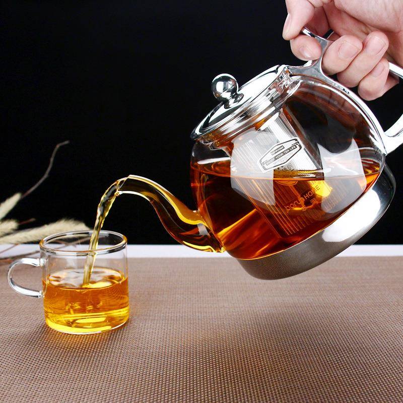 加厚耐高温煮茶热玻璃茶壶耐不锈钢壶套网黑茶泡茶壶87626黑晶炉