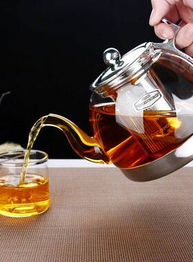 加厚耐高温煮茶热玻璃茶壶耐不锈钢壶套网黑茶泡茶壶87626黑晶炉
