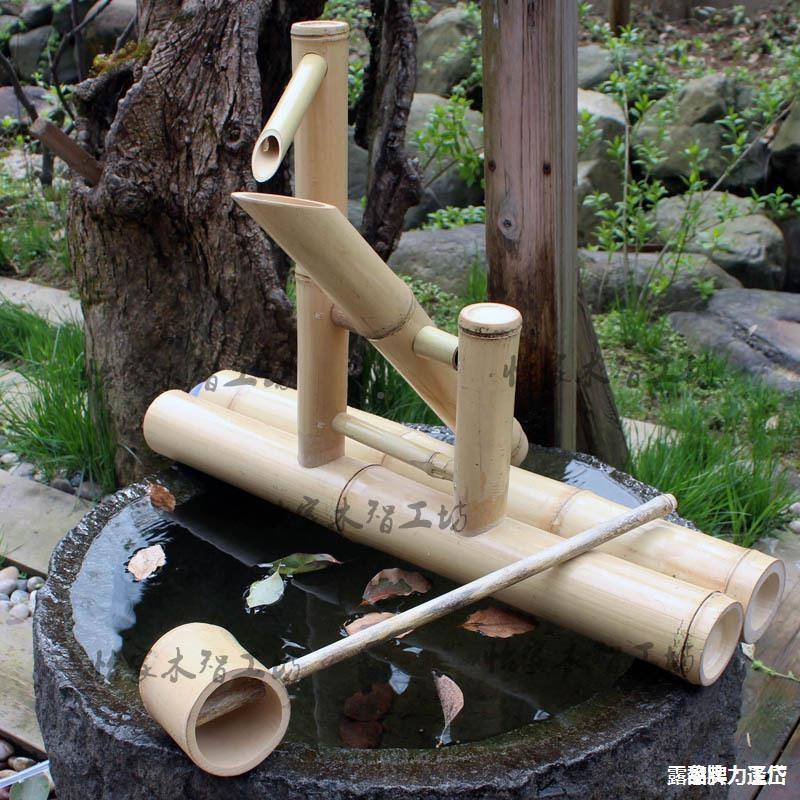 竹艺喷无品牌/车流水景观喷泉都惊鹿日式竹制滴水头架盆园惊鸟器