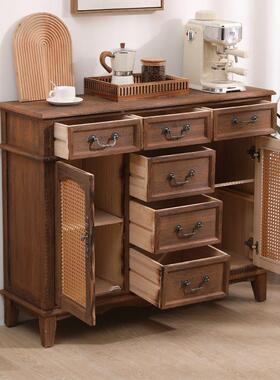 美式实木餐边简约厅古碗碟复酒柜TYE茶水靠家用墙客厅收纳储餐物