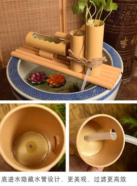 子流器15265水陶瓷鱼缸鱼盆滤器风竹水轮车过摆件喷泉加湿增D&