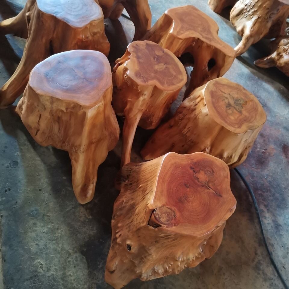 根雕凳子茶几坐凳花架底座木墩摆件实木树桩木凳木桩天然原木一体