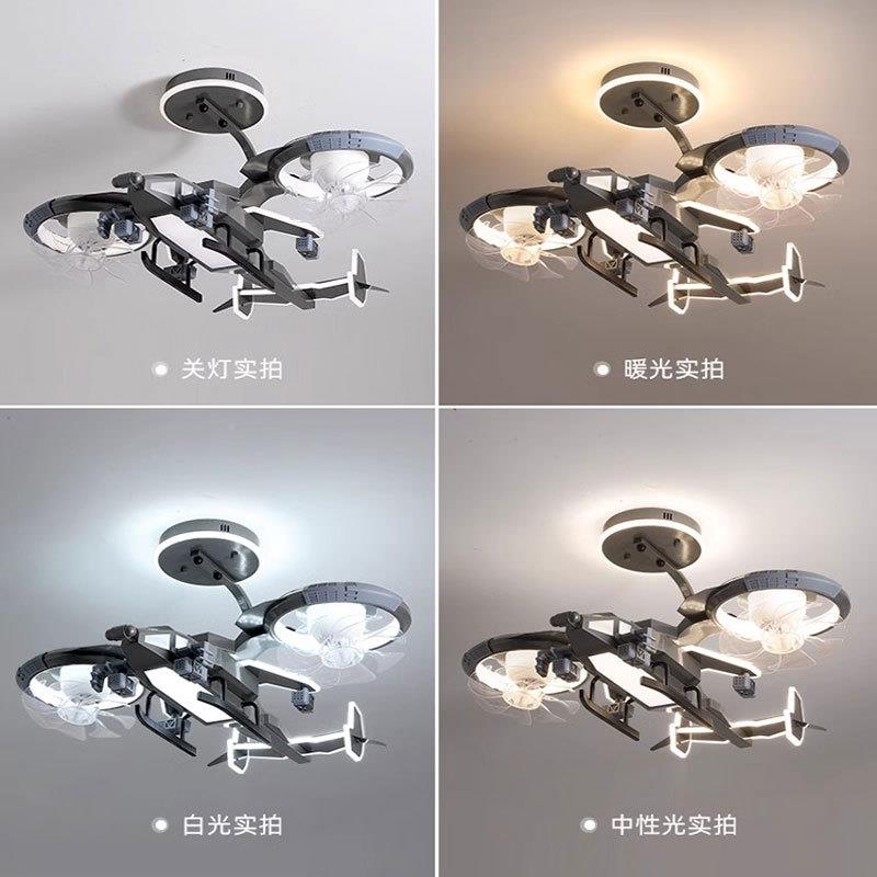 儿童房男孩意创风MBF扇孩卧室吸顶男灯卧室灯摇头款飞机灯