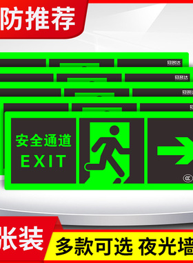 六珈通道疏散指示牌墙贴 夜光出口楼梯紧急逃生提示标志
