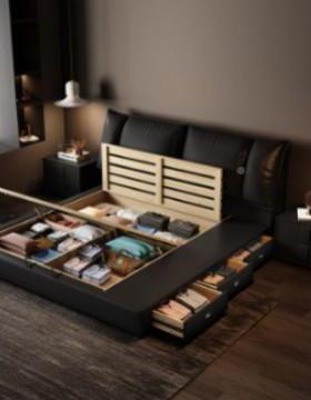 意式极简小户型皮床1.5轻主卧软包双人落婚床现代约奢地简储97051