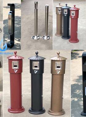 厚不锈钢固19824带定地面式灭烟柱吸烟区加垃圾桶款烟可蒂柱公共