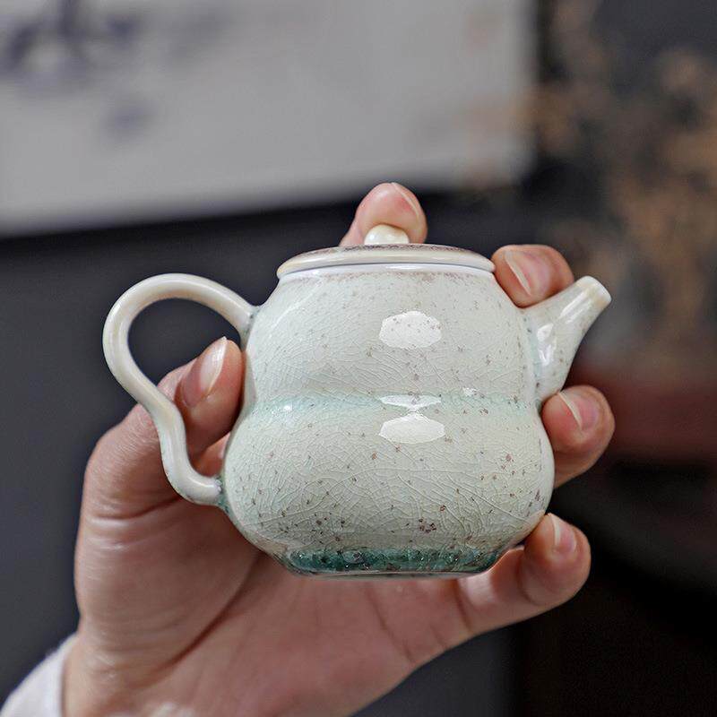 粉冰裂葫芦壶色手工陶瓷茶茶具单色釉复古球滤家用泡茶壶陶单无品