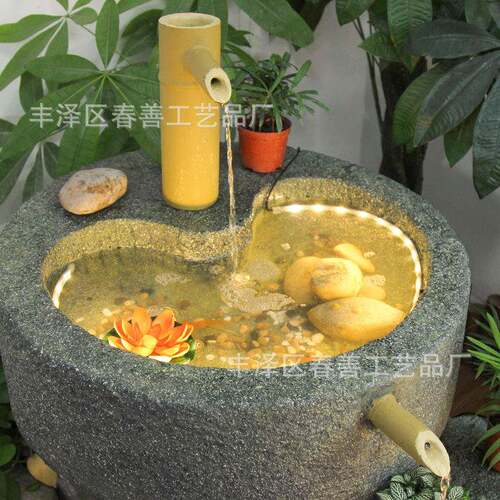 中田园石磨摆流2272水室新内阳台养鱼石槽流水件风式水吉利摆件