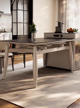 岩板岛台餐桌一体家用伸缩小HNE户可型导台加可餐桌厅变圆桌餐中