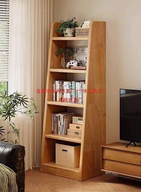 实木书落置物架梯形收纳储物架一体靠墙地用70213客家厅展架示简