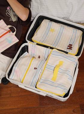 Tgai.《塔皮便250331-1星》印花可爱条行纹携分装袋李箱四件套收